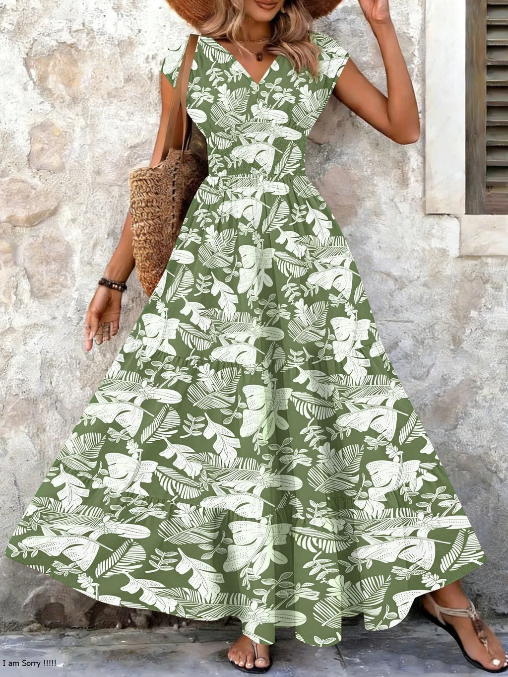 2026 Vintage Floral Print Dress Elegant V-Neck Short Sleeve Long Women's Fashion Retro Gown