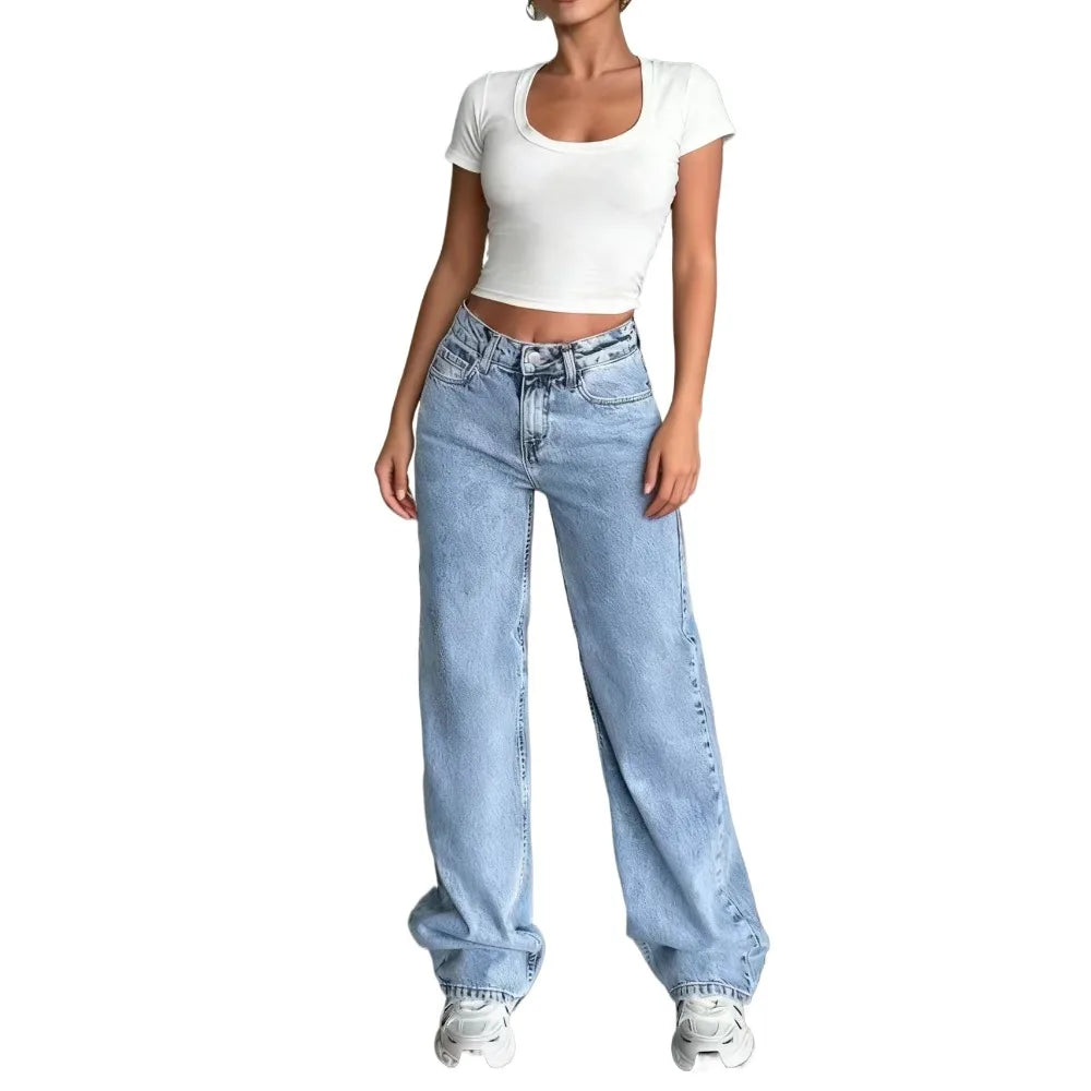 Women's High Waisted Baggy Jeans Denim Pants Y2K Aesthetic Vintage Design Loose Fit Comfortable Female Daily Casual Clothing