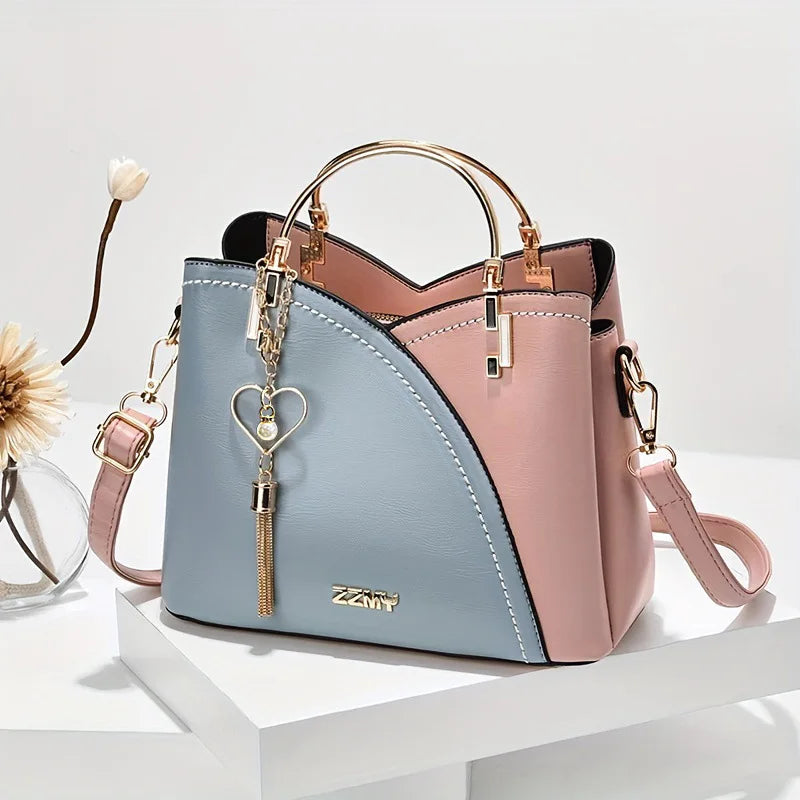 Fashionable handbag Korean color-blocking large capacity women's bag fashionable one-shoulder crossbody bag bucket bag