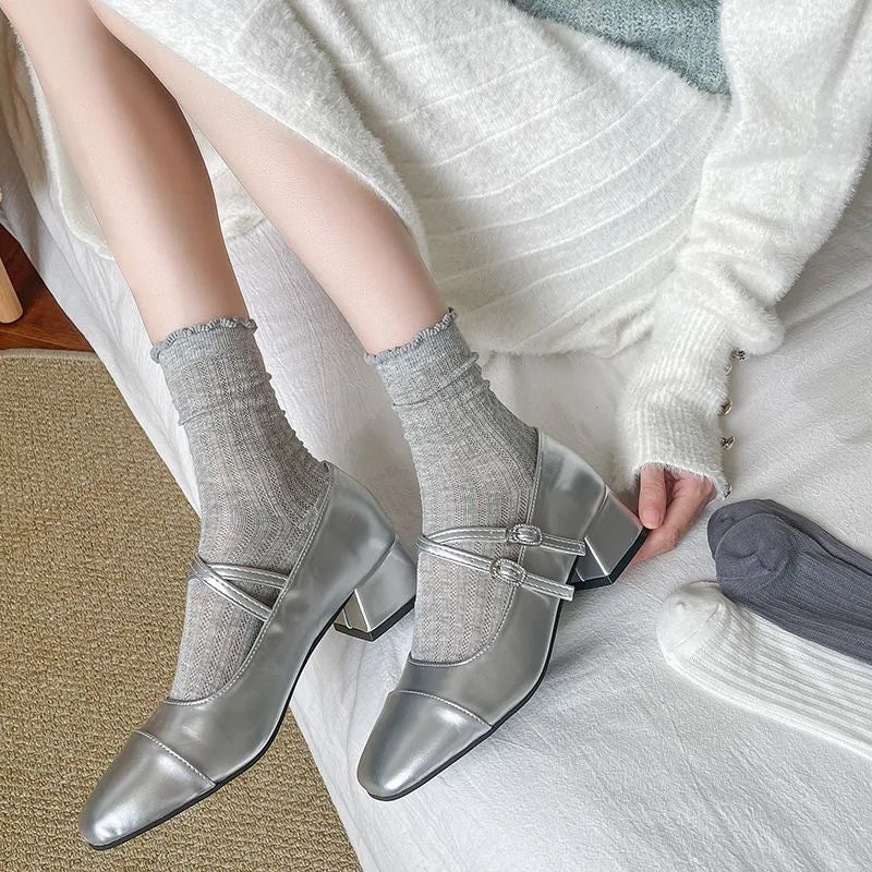5 Pairs/Lot Women Hollow Mesh Tube Socks Ear Fungus Edge Socks Ins Trendy Spring Summer Loose Mouth Thin Style Girls Pile Socks