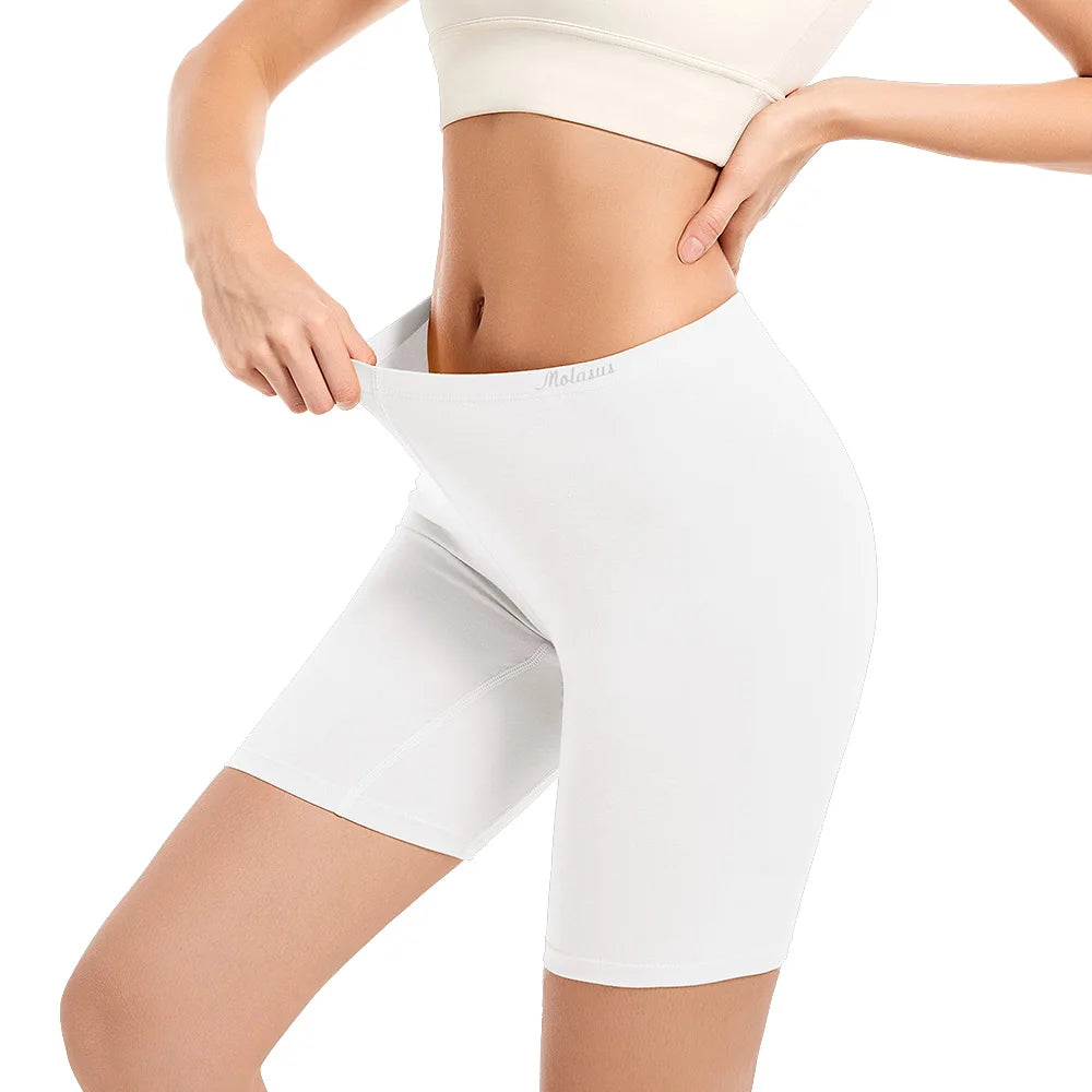 Molasus Womens Cotton Panties Biker Shorts Boxer Briefs Ladies Anti Chafing High Waisted Underwear for Work Sport Pregnant 1PC