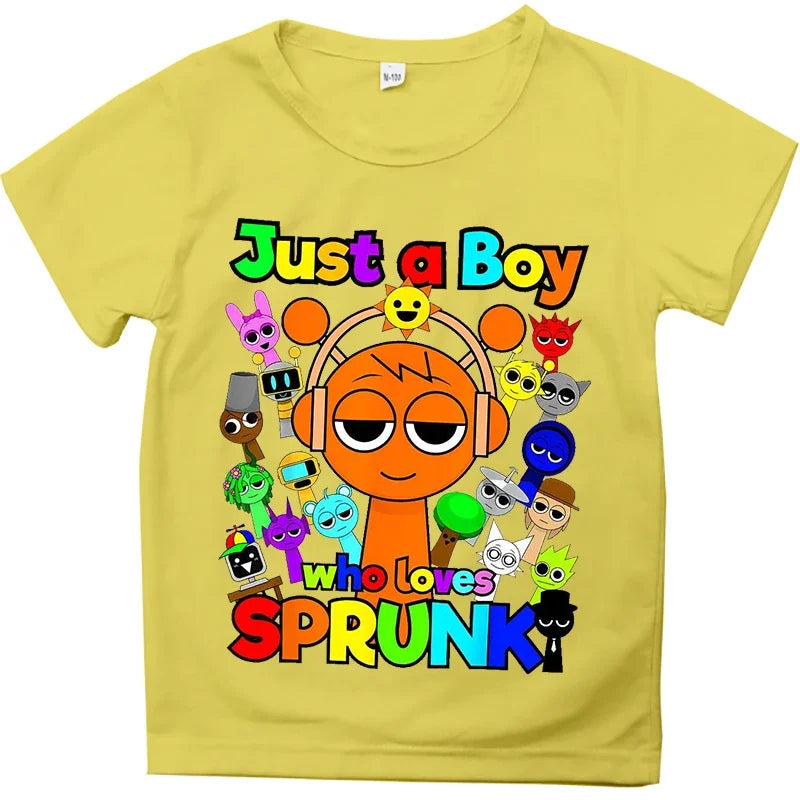 Summer Game Sprunki Incredibox Cartoon Print Cotton Kids T-Shirts Boys Casual Short Sleeve Baby Girls Clothes Children Tee Tops