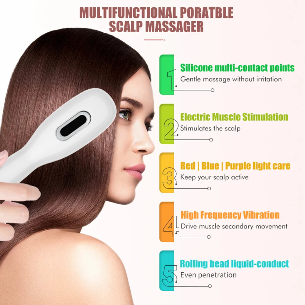 Electric Hair Growth Comb Oil Applicator Red Blue LED Vibration Head Massage Brush Comb EMS Stimulates Scalp Anti-Hair Loss