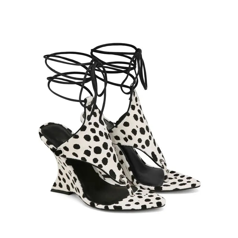 2026 European and American Women's Spring and Summer New Fashion Clip Toe Ankle Strap Irregular High Heels Walking Hollow Shoes