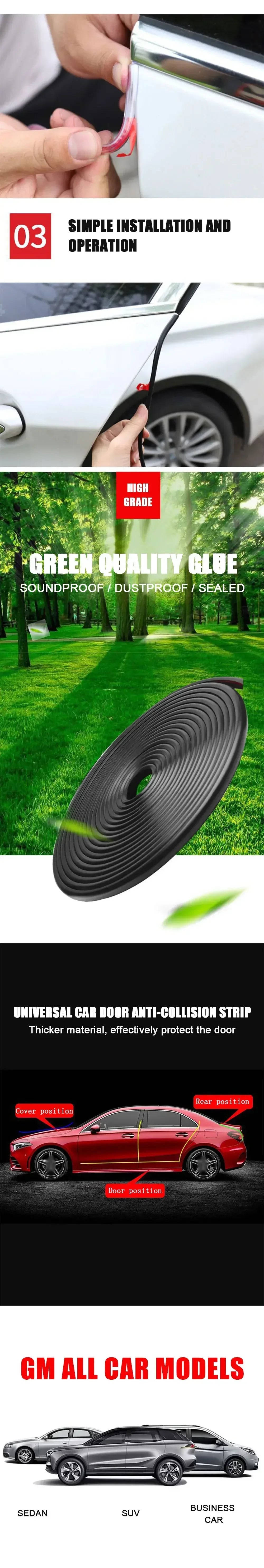 5M Car Door Edge Scratch Protector Strip Auto U Type Rubber Moulding Trim Protection Side Adhesive Sealing Guard Sticker