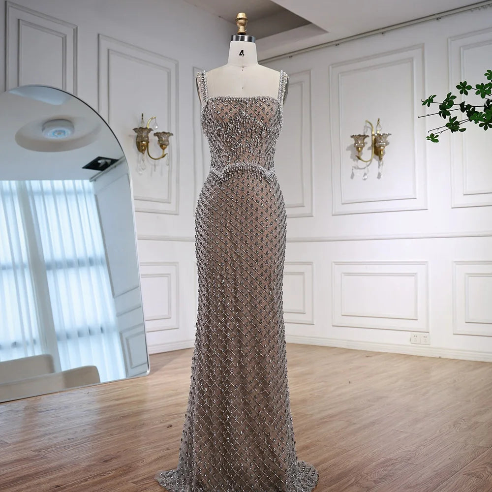 Luxury Sliver Designer Evening Dresses with Sparkling Crystal Gowns For Woman wedding party Serene Hill 2025 Customized LA72919