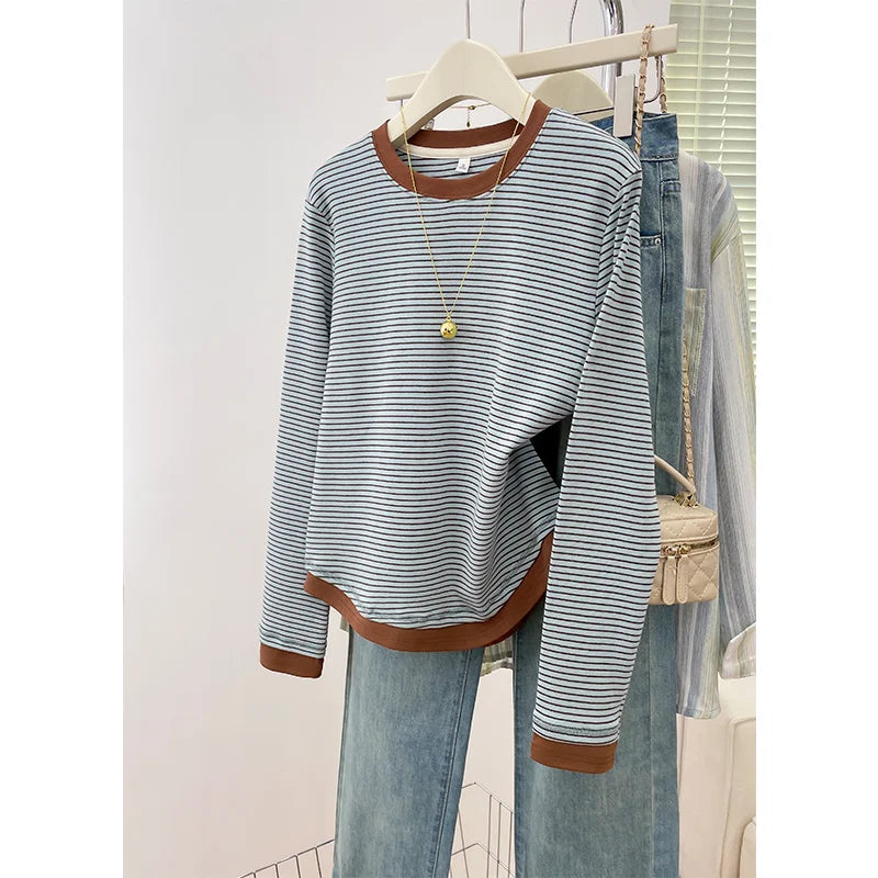 2026 New Women's Loose Fit Casual Stripe Short Sleeve T-Shirt Comfortable Breathable Cotton Polyester Blend Summer Top