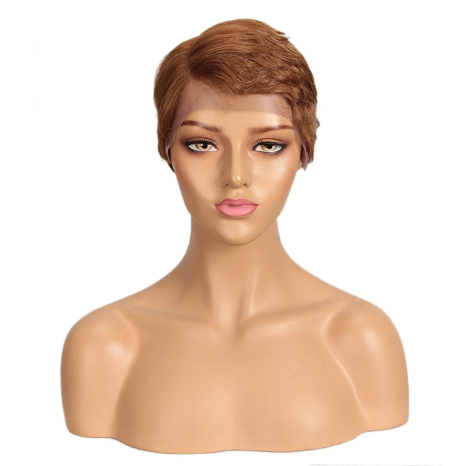 Lekker Black Short Pixie Cut 13X1 C Part Lace Front 100% Human Hair Wigs For Women Glueless Brazilian Remy Hair Straight Wigs
