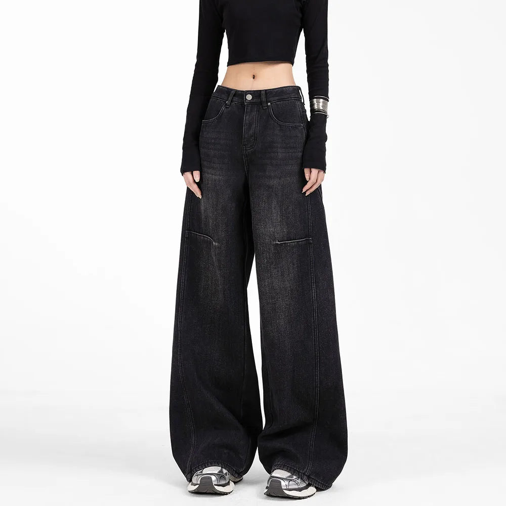 Spring Summer Women's Loose Jeans with Vintage High - Waisted Wide - Leg Design Streetwear Style