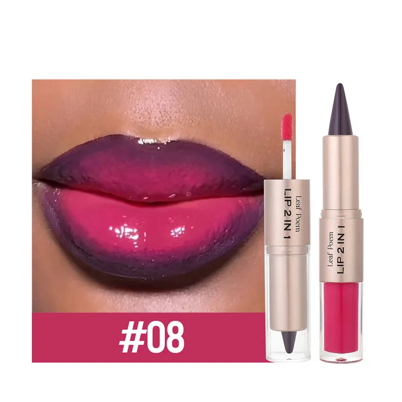 Black Brown Tapered Lip Liner Contour Pencil Double Head Mirror Plumping Lip Glaze Crystal Gloss Sexy Red Lips Tint Makeup New