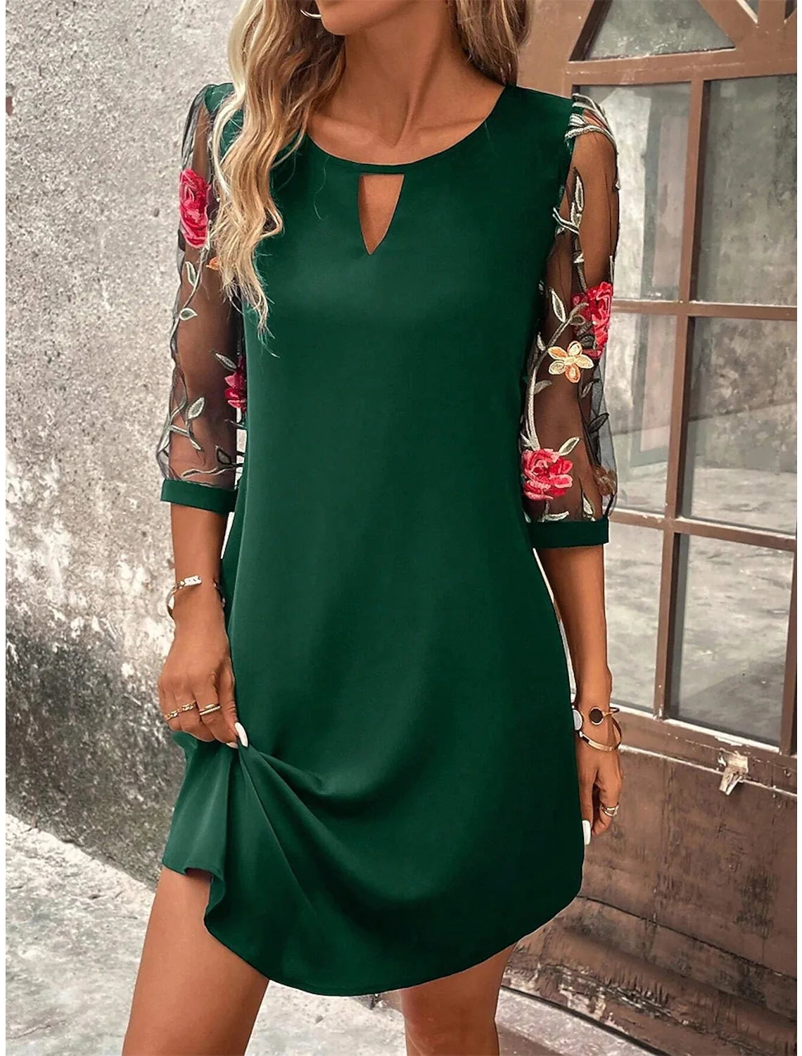Luxury Dress Women's Perspective Mid Sleeve Printed Round Neck Mini Skirt Summer New Year Party Dress