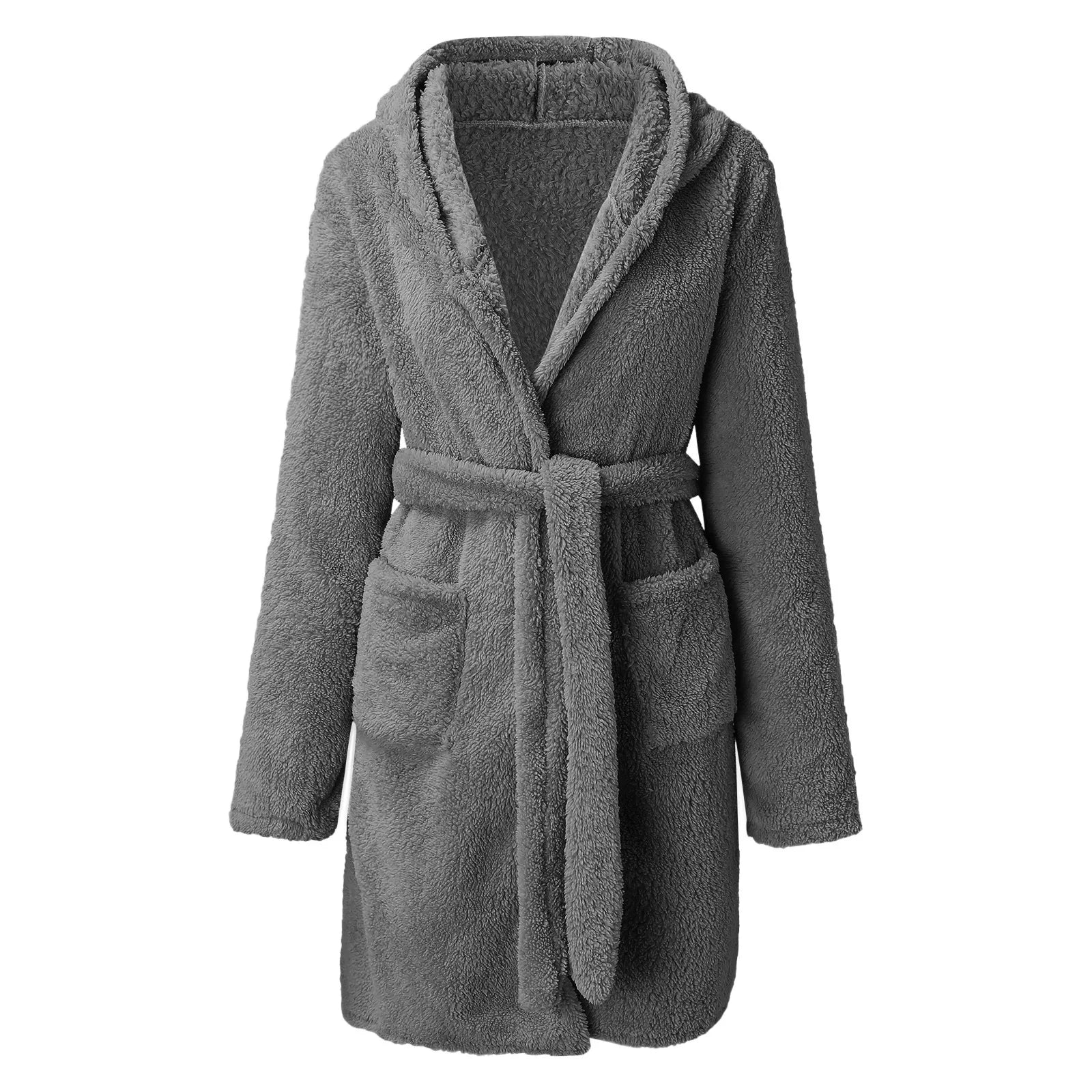 Autumn Winter Women Sexy Bath Robe Fluffy Plush Pyjamas Ladies Hooded Dressing Solid Color Gown Warm Bathrobe Female loungewear