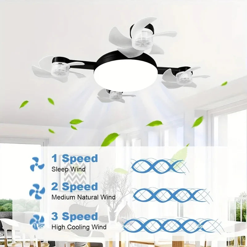 E27 Drone Ceiling Fan Light 3 Color Stepless Dimming Decorative Fanlight with Remote Control for Bedroom Living Room Kitchen