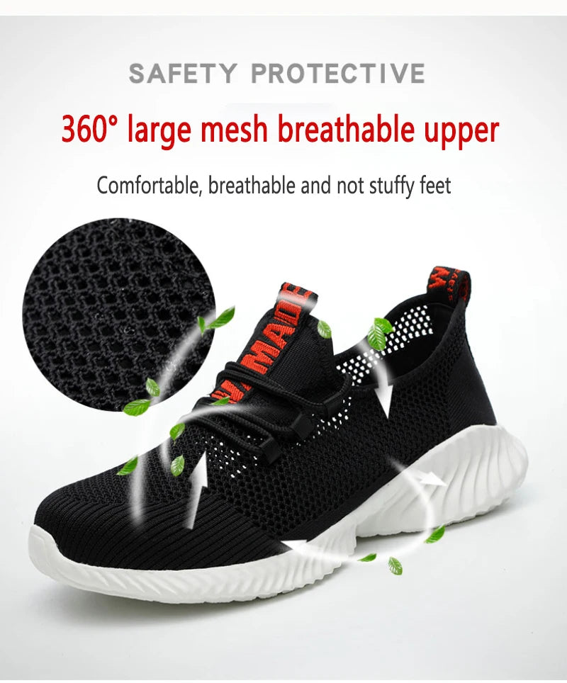 summer work shoes with protection breathable Lightweight safety shoes with iron toe anti-stab anti-slip working summer shoes