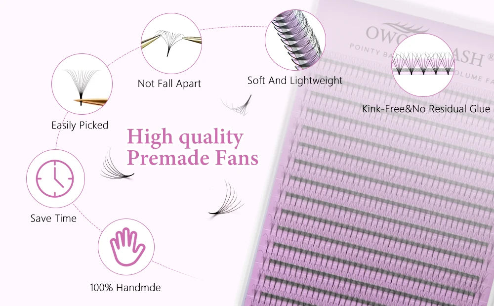 OWOSC Pointy Base Premade Volume Fans Eyelash Extension 3D/6D/8D/10D/12D/14D Individual Sharp Pointy Stem 320 fans Custom Logo