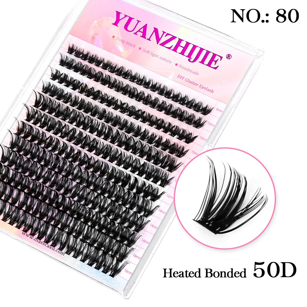 YUANZHIJIE DIY Cluster Eyelash Extension 12lines Dovetail Segmented Lashes Natural Lighter Bundle Makeup Supplies