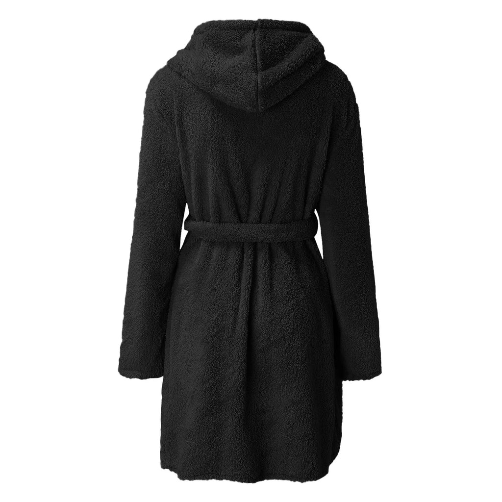 Autumn Winter Women Sexy Bath Robe Fluffy Plush Pyjamas Ladies Hooded Dressing Solid Color Gown Warm Bathrobe Female loungewear