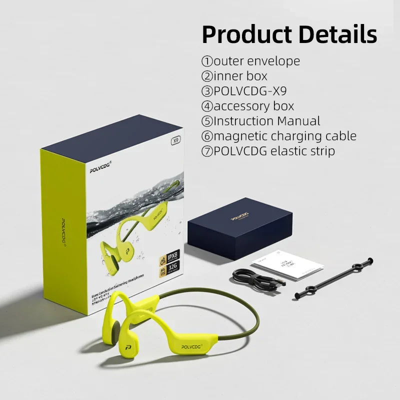 POLVCDG X9 Bone Conduction Earphones IPX8 Waterproof Open Swimming Earphones 32G Ear Hanging Earphones Tennis Running Cycling