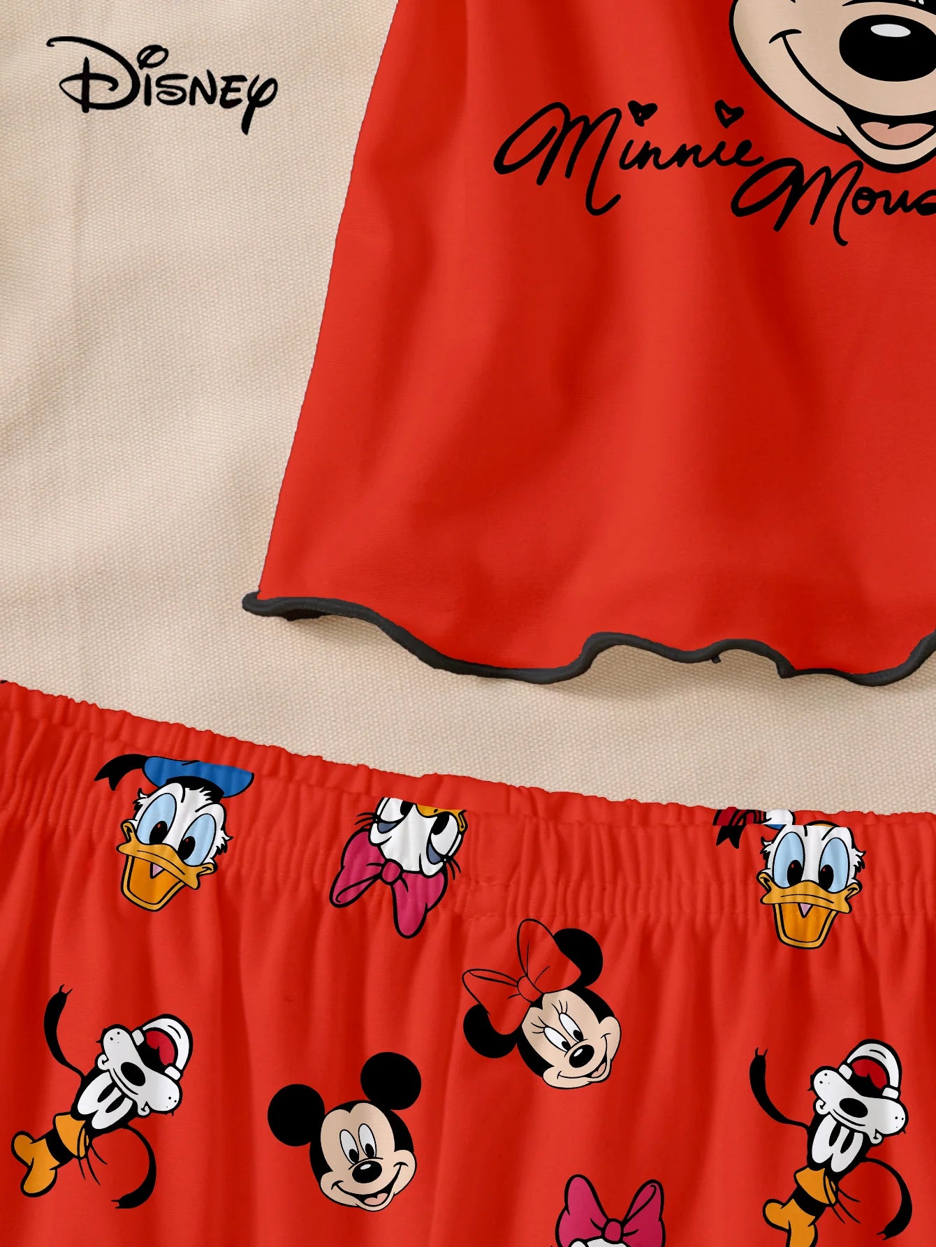 Women's 2-piece Disney Mickey Minnie Family Cute Cartoon Printed Pattern Strap Top and Shorts Pajamas Home Clothes