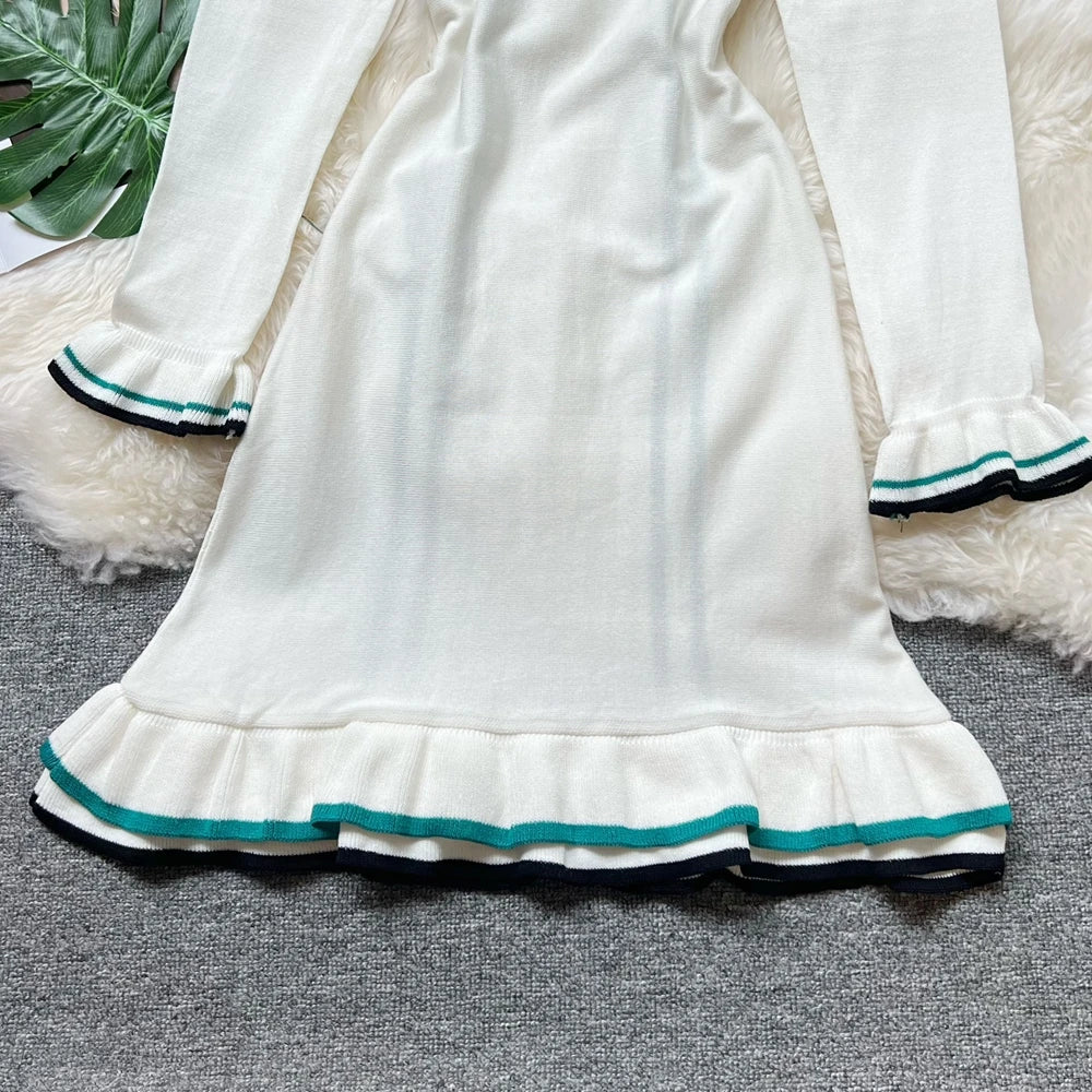 YuooMuoo Brand Fashion Women Knitted Mini Dress Ins Hot Sexy Package Hips Ruffled Party Dress Streetwear Lady Outfits Vestidos