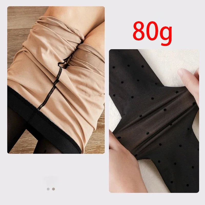 Warm Tights For Women Winter Fleece Leggings Thermal Stockings Woman Insulated Printed Pantyhose Skin Effect Sock Pants