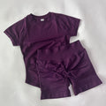 2 Piece Sets Women Outfit Longline Short Sleeve Gym Crop Top High Waist Workout Shorts Sports Suit Fitness Clothes Yoga Set