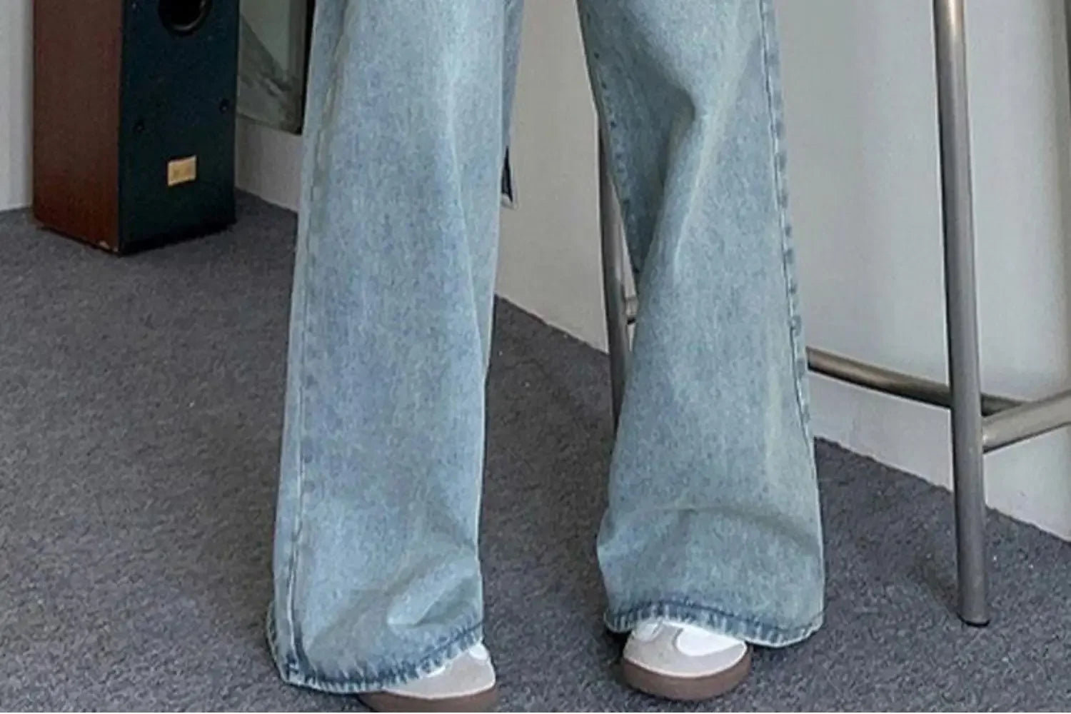 Botvotee Elastic Waist High Waist Wide Leg Jeans for Women Loose Straight Blue Long Denim Pants Female Fashion Streetwear Jeans