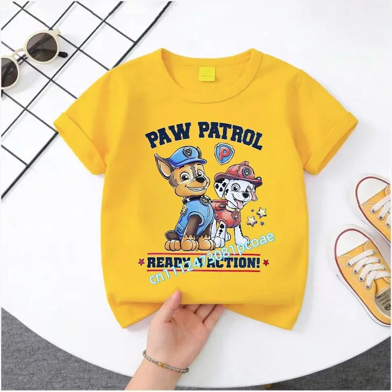 PAW Patrol Summer Short-Sleeved 1-12 Years Old Children's Pure Cotton T-Shirt Boys' Sports Shirt Girls' Casual Top Cartoon Print