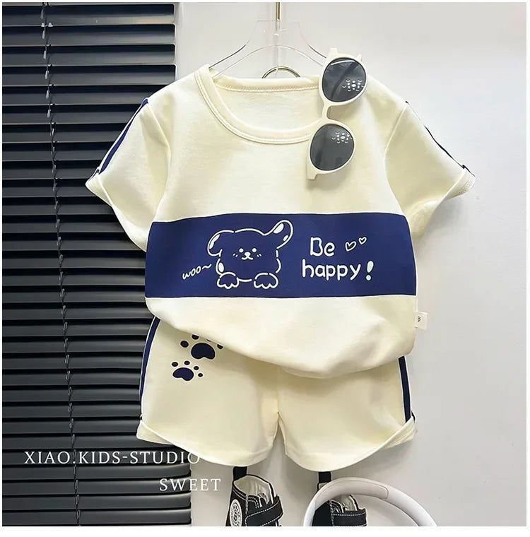 2Pcs Cartoon Bear Children Short Sleeve Shorts Sets Summer Kids Clothes Boy Girl Baby Thin Cotton Tee Tracksuits Fashion Outfits