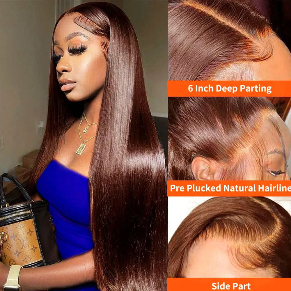 Long Straight 13X4 Lace Front Synthetic Hair Wig with Baby Hair Chocolate Brown Colored Silky Straight Lace Front Wigs For Women