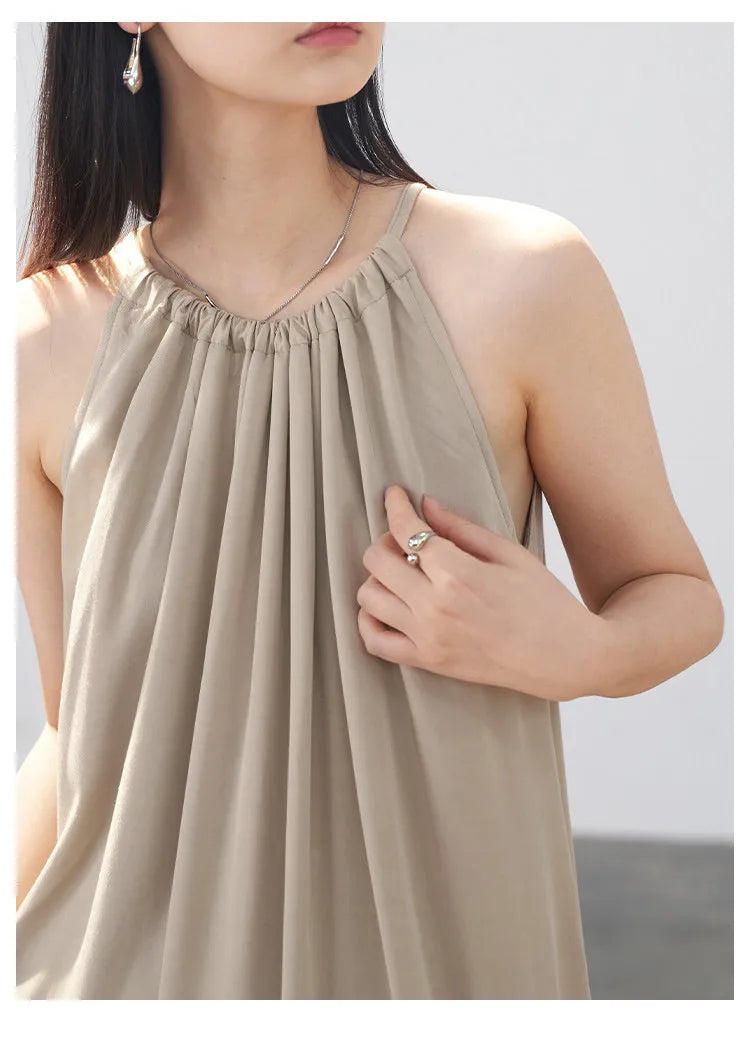 CHIC VEN Women Halter Dress A Line Solid Loose Casual Lace Up Black Sleeveless Holiday Female Long Dress Pullover Summer 2026