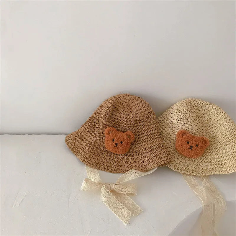 Fashion Lace Baby Hat Summer Straw Bow Baby Girl Cap Beach Children Panama Hat Princess Baby Hats and Caps for Kids 1PC