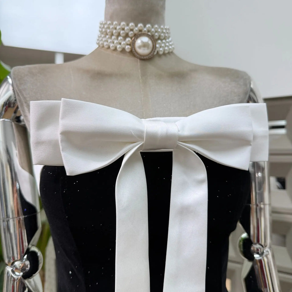 Women Sexy Strapless Backless Polka Dot Bow A Line Dress Party Birthday Evening Ball Gowns Nightclub Show Wear Fashion Vestido