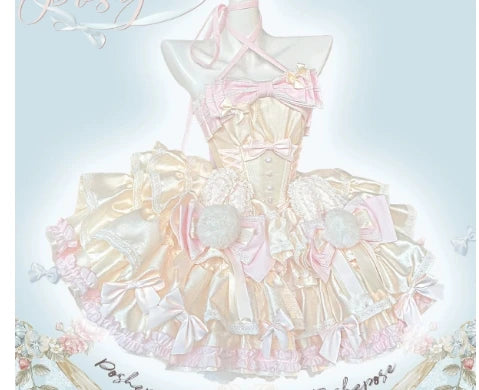 New Girls Birthday Lolita Dress 2026 Spring and Summer Women's Tube Top Satin Bowknot Slim Pettiskirt Short Mini Party Dress
