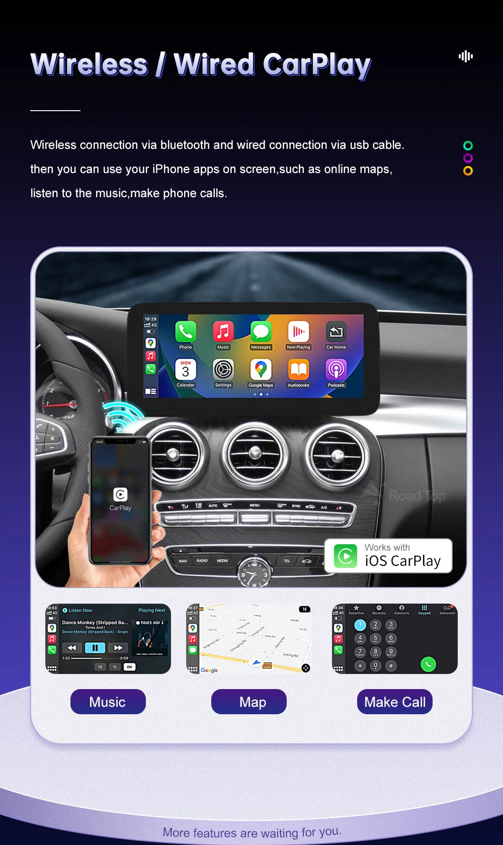 Wireless Carplay Linux Screen for Mercedes Benz W205 GLC A C V Class W447 CLA GLA 2015-2019 GPS With Android Auto Car Multimedia