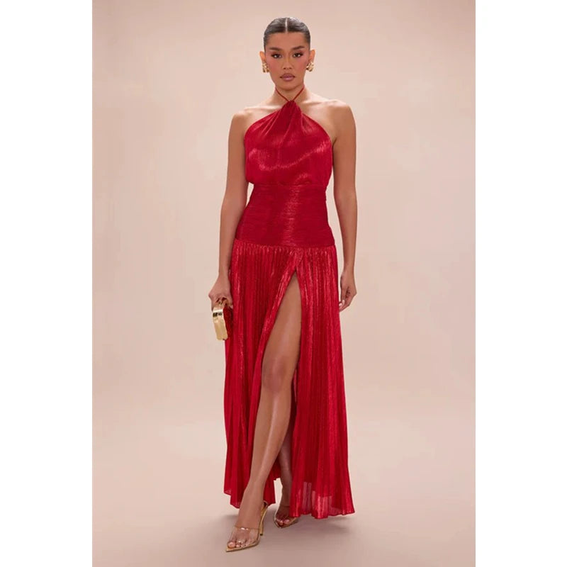 Luxurious Women Corset Party Cocktail Dress Sexy Off Shoulder Halter Folds Slit Guest Celebrity Long Dress Celebrity Prom Gown