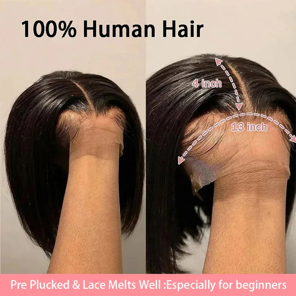 13x4 Bone Straight Lace Frontal Wigs Short Bob Preplucked 4x4 Transparent Lace Front Wig Brazilian 100% Human Hair 12 14 16 Inch