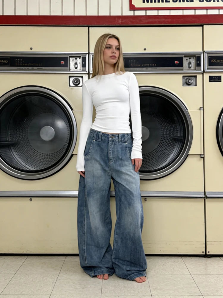 Women's Blue Baggy Y2k Jeans Harajuku Denim Trousers Vintage Japanese 2000s Style Oversize High Waist Jean Pants Trashy Clothes