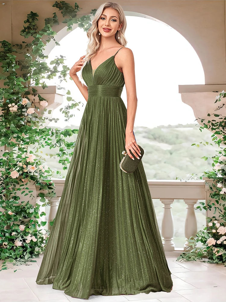 PrettyBirth Elegant A-line Evening Dresses Luxury Floor Lenght Backless Formal Deep V-neck Women Caicktail Wedding Party Gowns