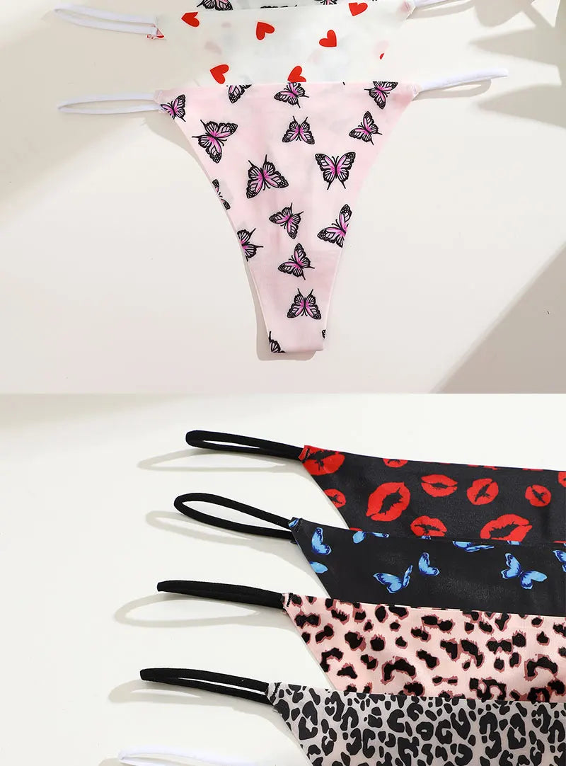 FINETOO 4PCS Seamless Thong Women Thin Strap Low Waist High Flexibility Panties Sexy Underwear Ladies Briefs T-back Comfortable