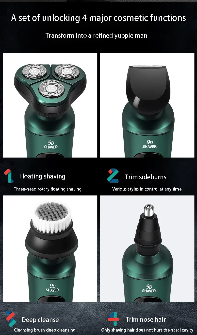 New Smart Electric Shaver LCD Digital Display Three-head Floating Razor USB Rechargeable Washing Multi-function Beard Knife