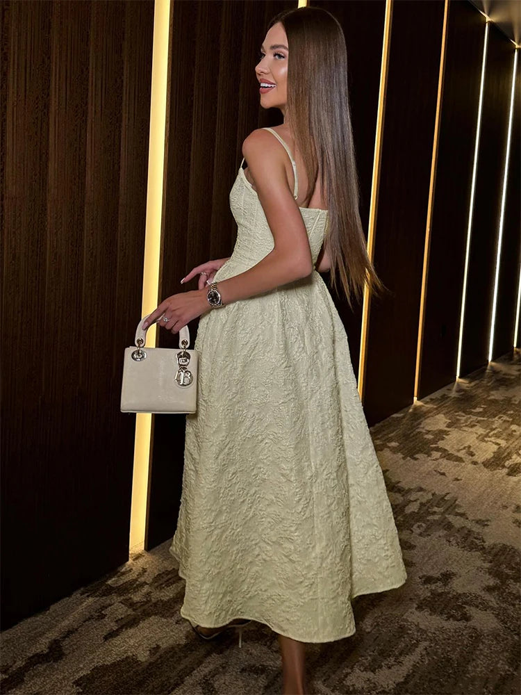 Women A-Line Dresses New Summer Solid Sexy Backless O-Neck Low Chest Sling Maxi Dress Streetwear Fashion Casual Slim Lady Dress