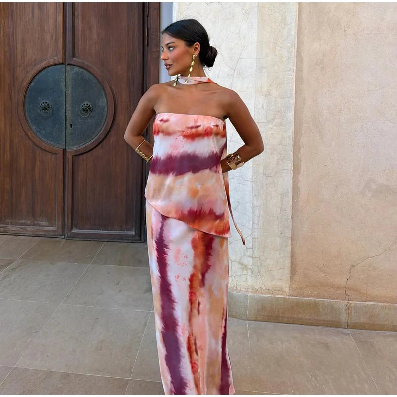 Solid Color Strapless Ribbon Women Summer Dress Sexy Sleeveless Backless High Waist Slim Maxi Vestidos 2026 Lady Vacation Outfit