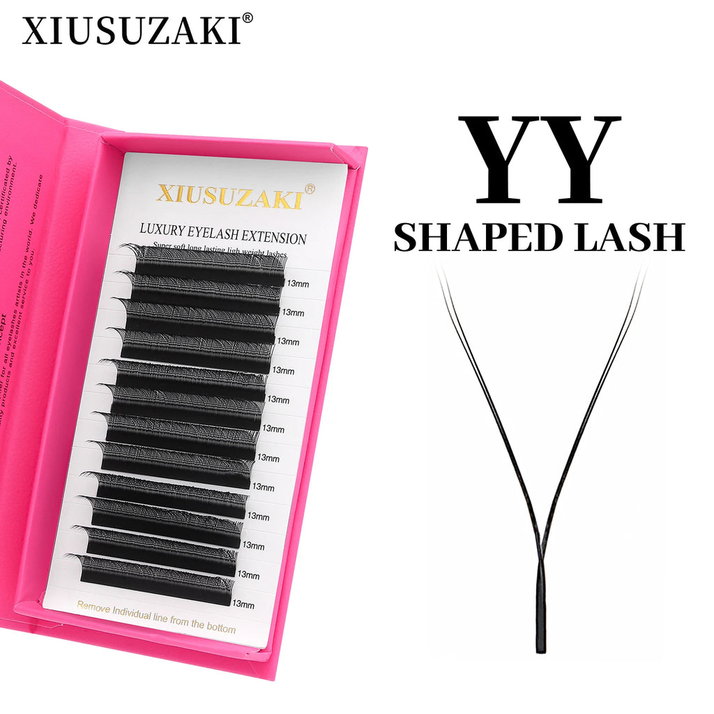 XIUSUZAKI YY Shape Black Brown Eyelashes Extensions Two Tips 2D YY False Lashes Natural Premade Volume Fans Individual Lashes