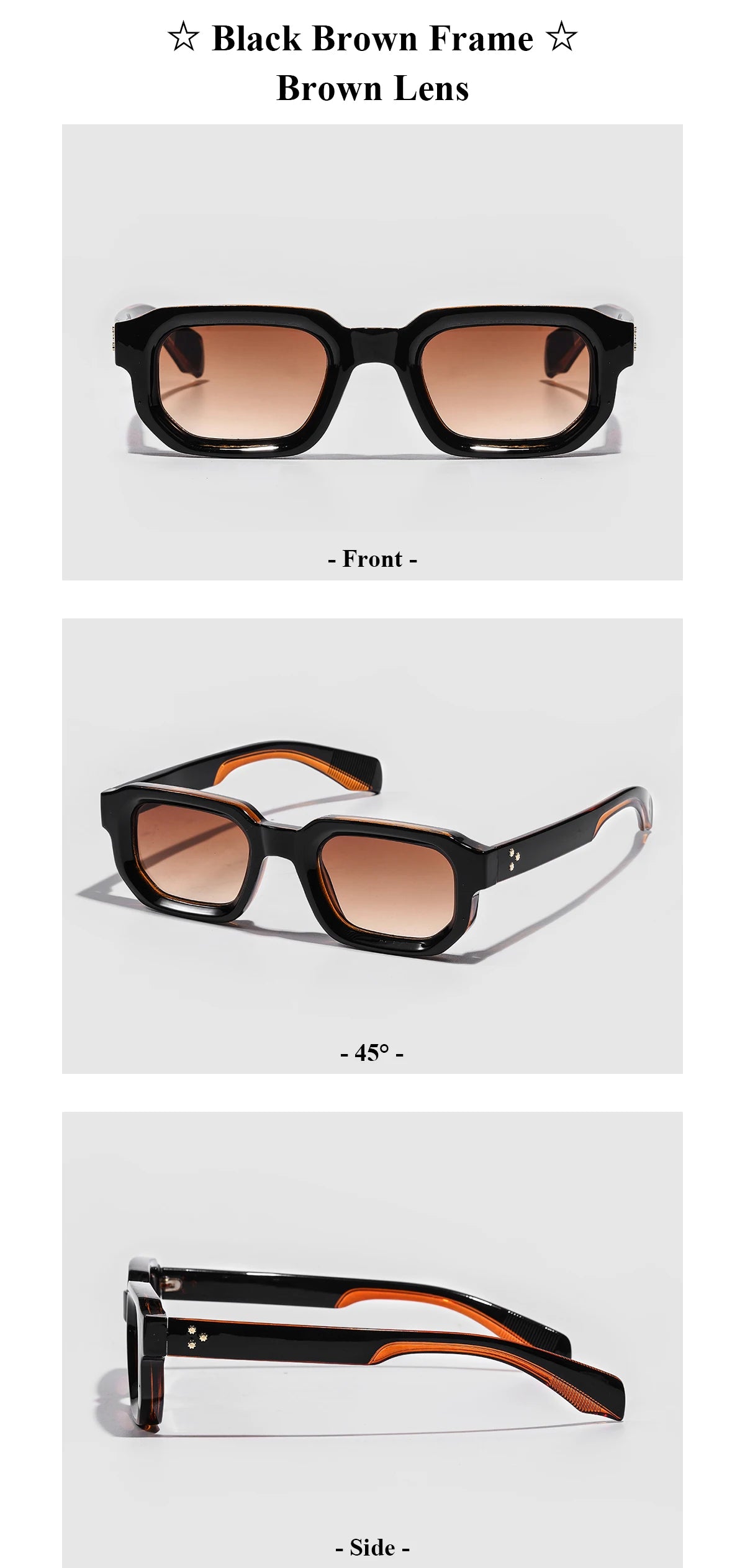 Ruiao Men Vintage Rectangle Frame Sunglasses Fashion Retro Sun Glasses Luxury Brand Design UV400 Shades Eyewear Women Sun Glasse