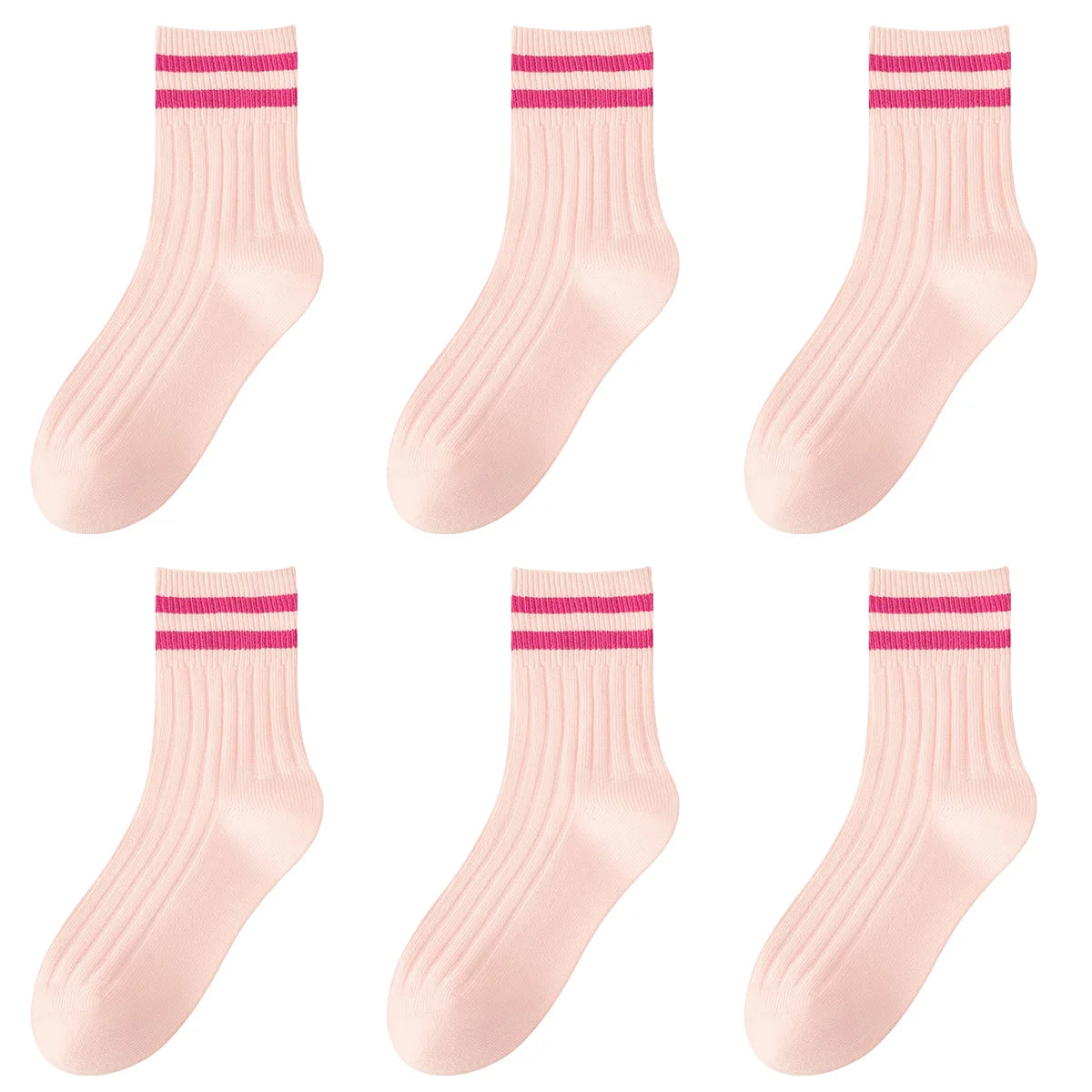 Kids Boys Girls Cotton Socks - Seamless Double Needle Ribbed 2-Stripe, Teens Students All Season School Home Sports Socks