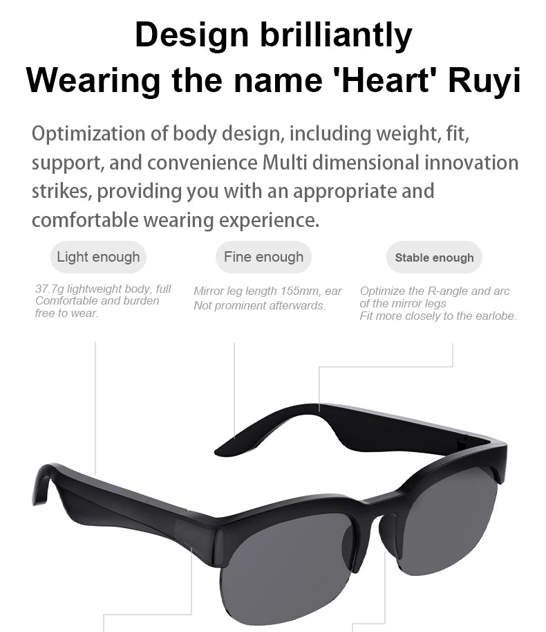 Lenovo Bluetooth Smart Glasses with Audio Mic AI Calling Real-time Translation Voice Assistant Smart Sunglasses for Men Women