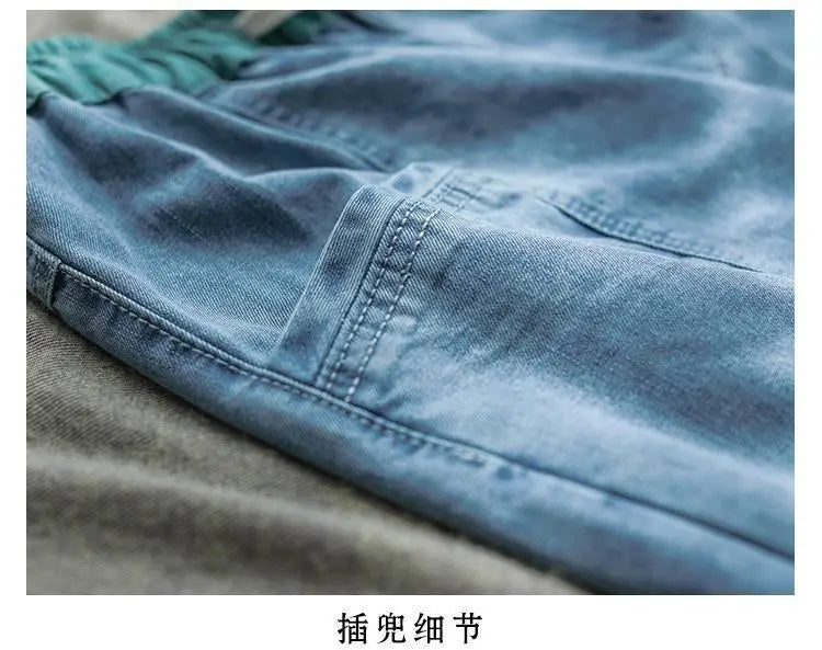 Nine Point ripped Jeans For women Summer 2025 new Loose Thin Elastic waist Casual Harem pants Female denim Ankle Length pants