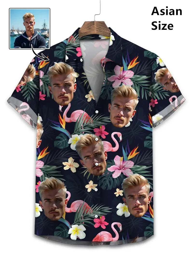 Face Photo Beer Shirts For Men Clothing Custom 3D Print Hawaii Beach Shirt Y2k Top 90s Vintage Clothes Lapel Short Sleeve Blouse