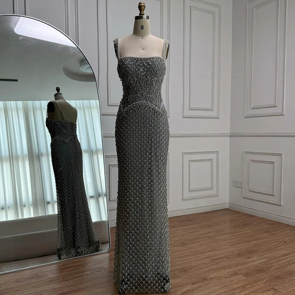 Luxury Sliver Designer Evening Dresses with Sparkling Crystal Gowns For Woman wedding party Serene Hill 2025 Customized LA72919